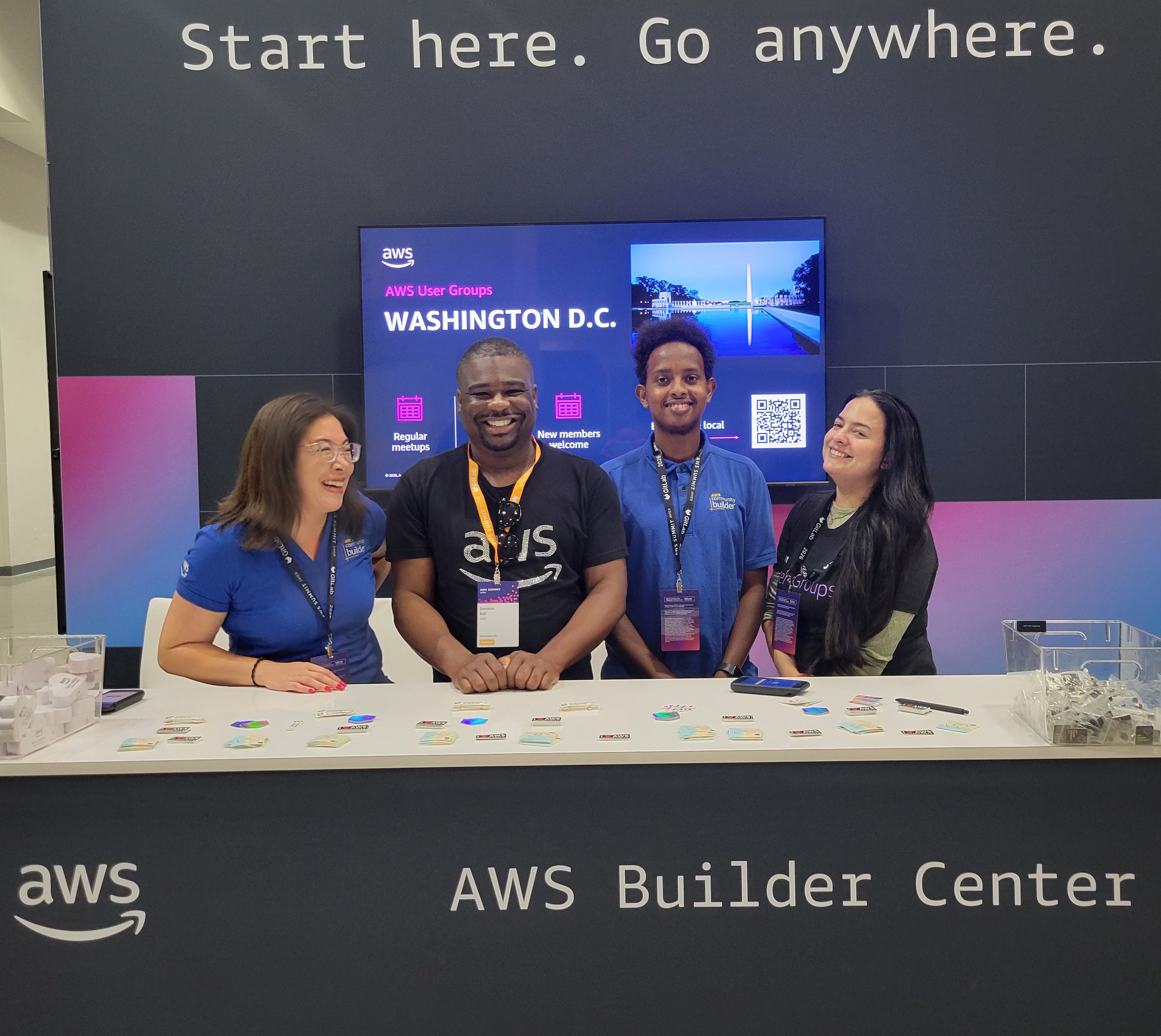 Jen with DeMario Bell at the AWS Builder Center
